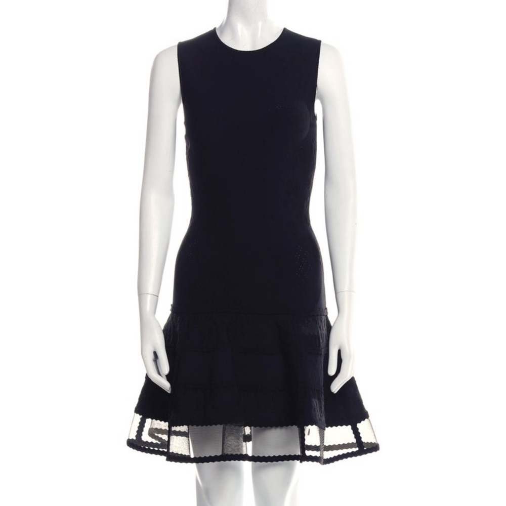 ALEXANDER MCQUEEN Black Fit & Flare Dress with Mesh Trim